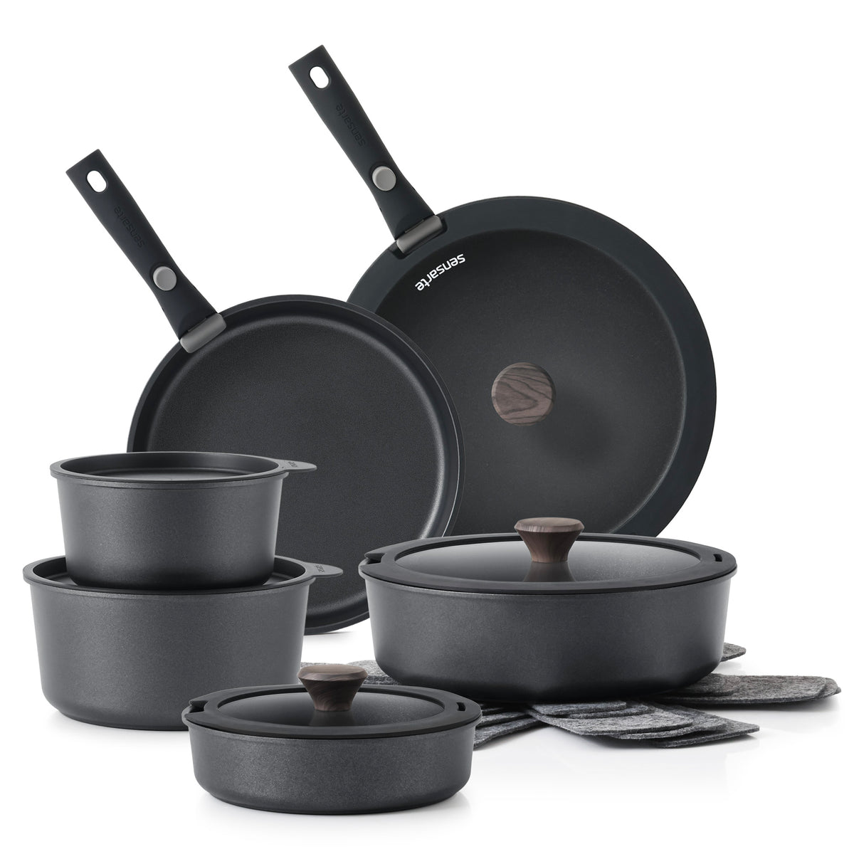 SENSARTE Nonstick Cookware Set with Detachable Handle 18pcs Black