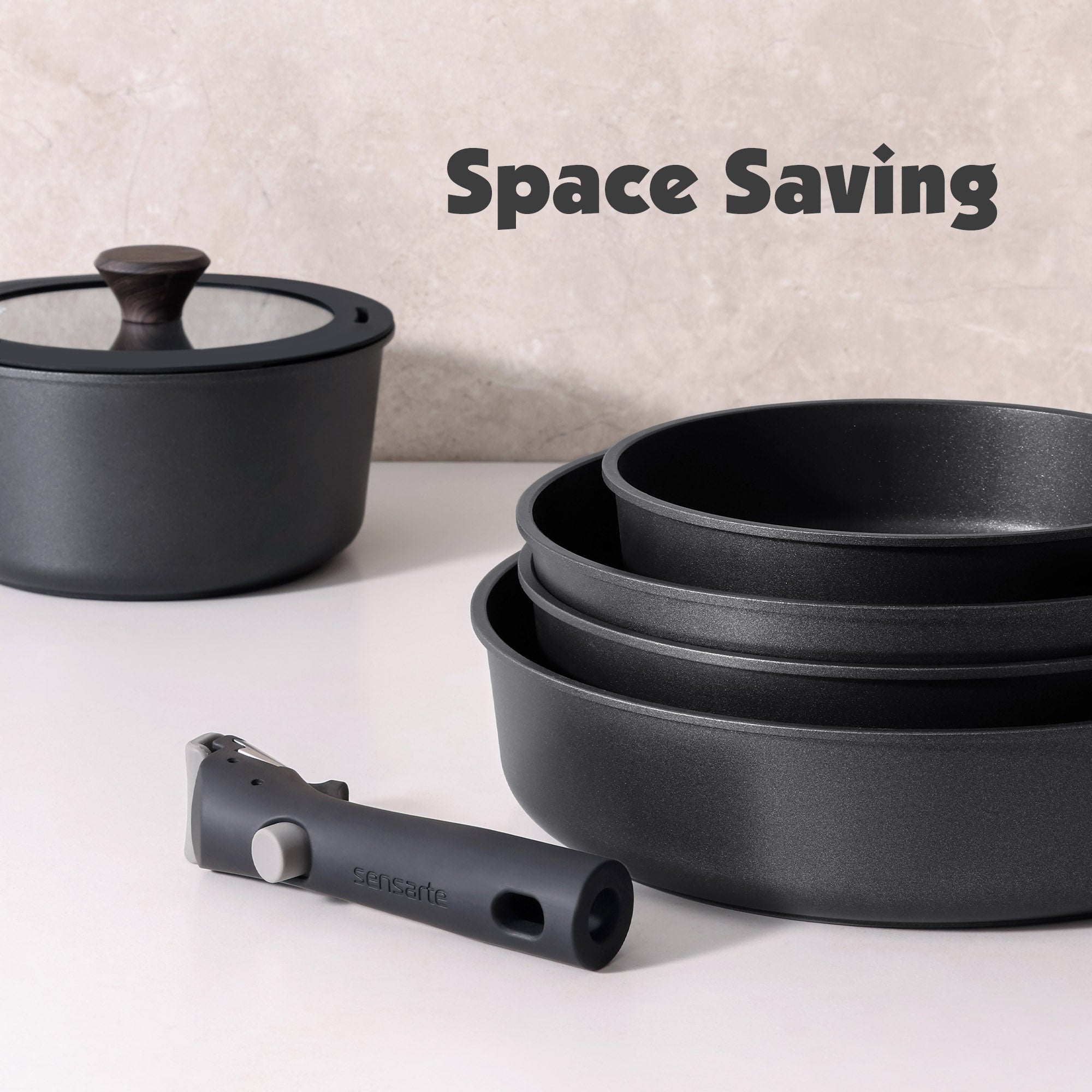 SENSARTE Nonstick Cookware Set with Detachable Handle 18pcs Black