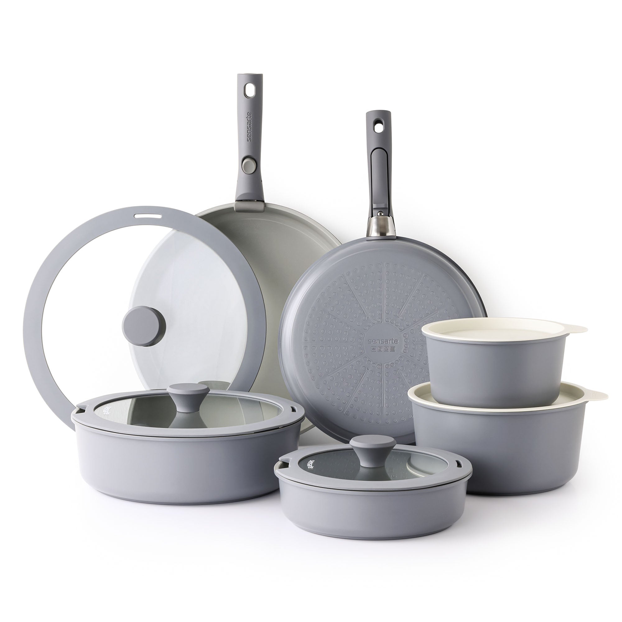 SENSARTE Nonstick Cookware Set with Detachable Handle 18pcs Gray