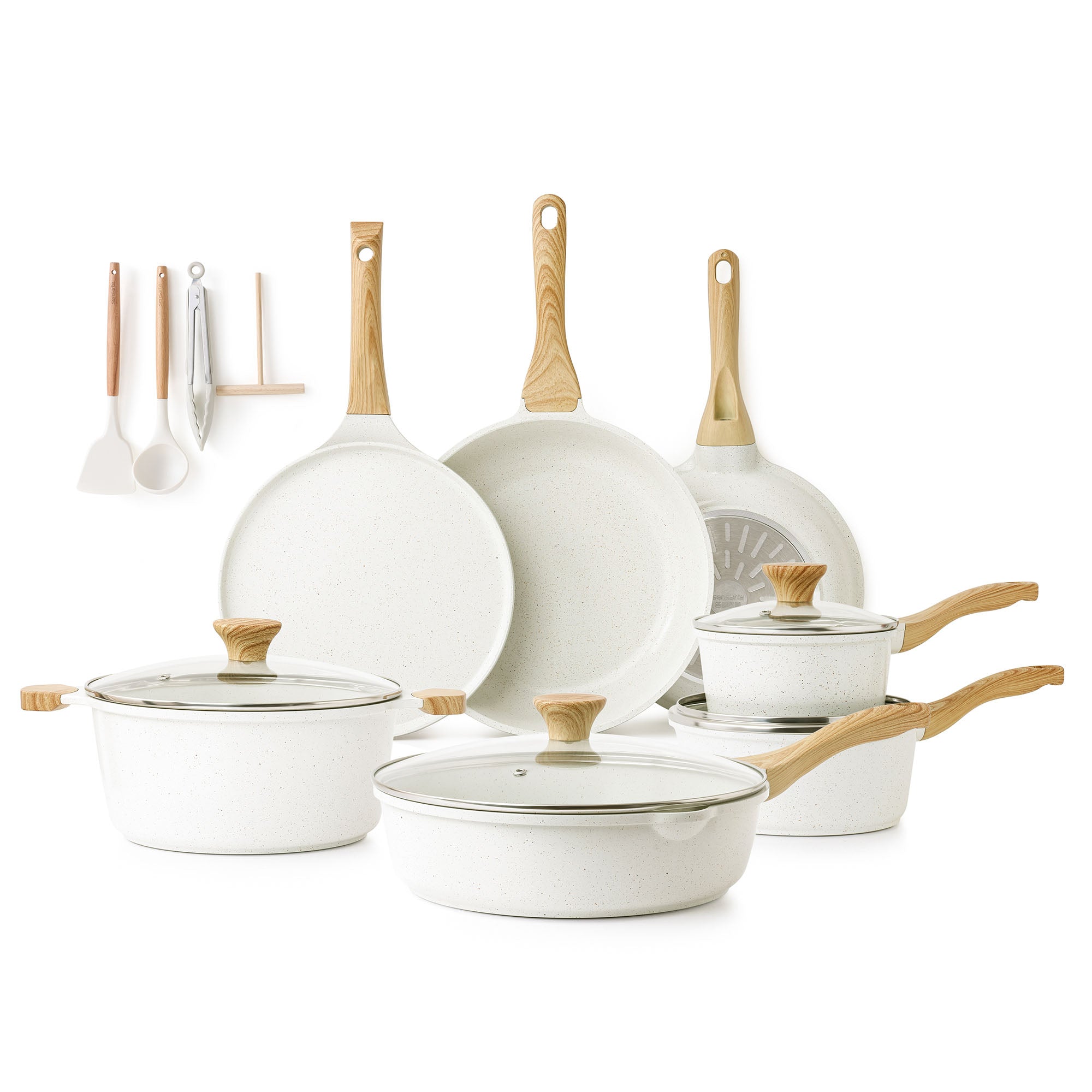 SENSARTE Ceramic Nonstick Pots and Pans Set 23 Pieces Granite White