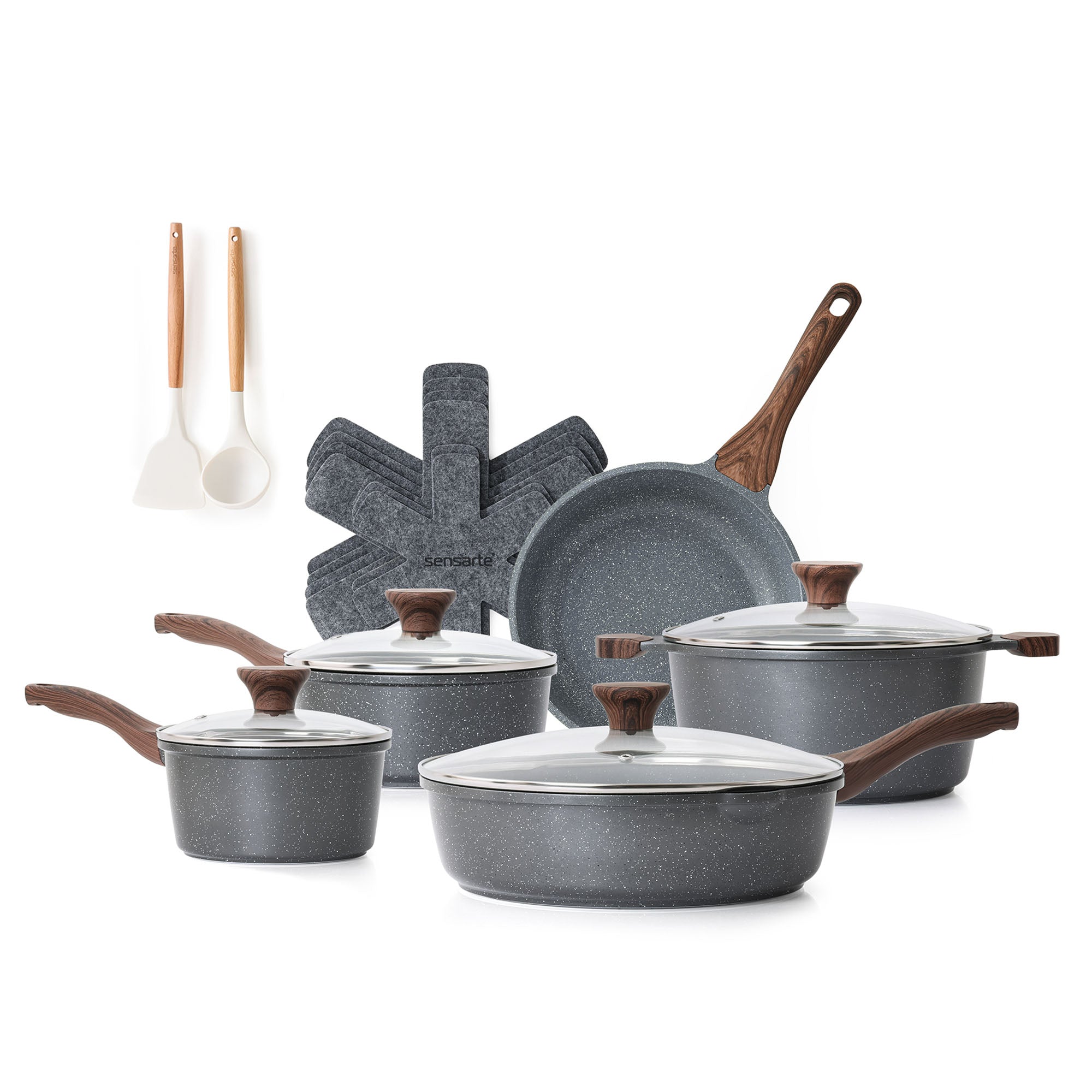 SENSARTE Nonstick Pots and Pans Set 17 Pieces Gray