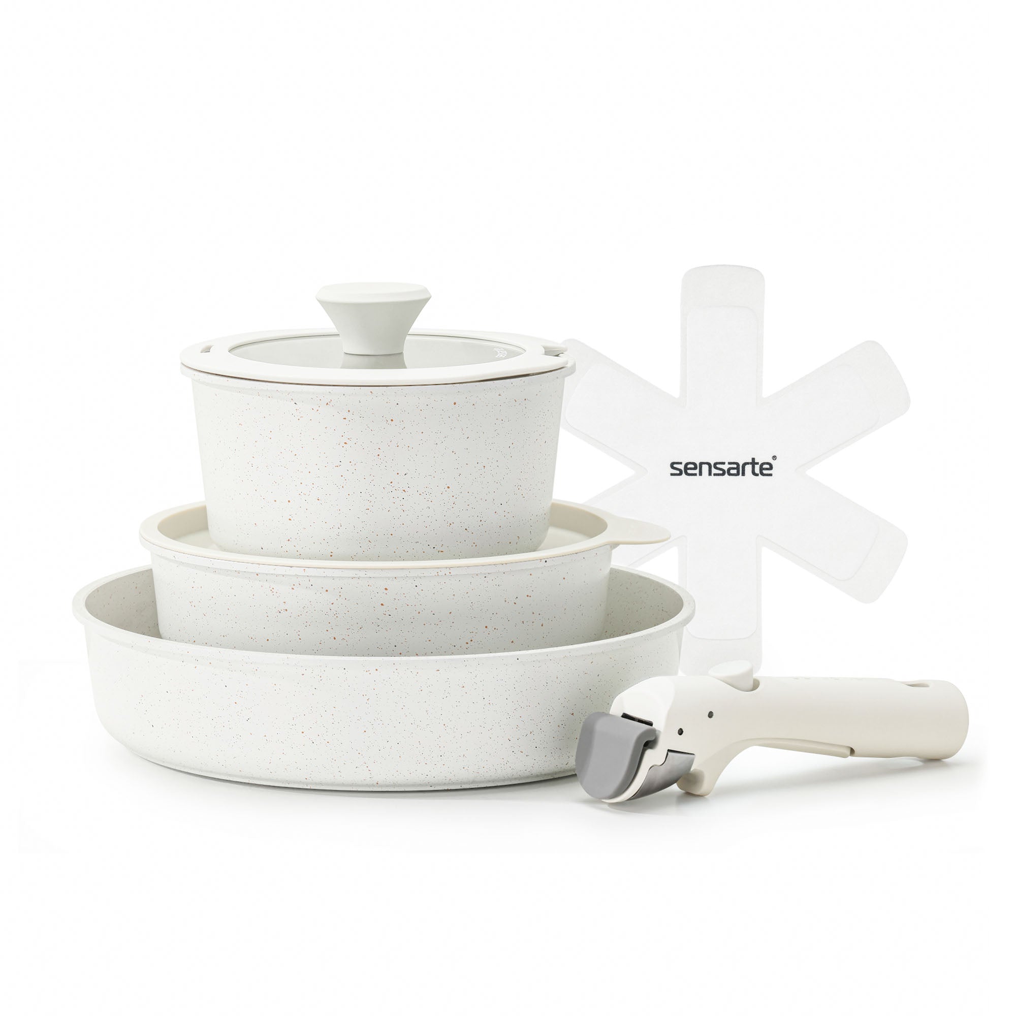 SENSARTE Nonstick Cookware Set with Detachable Handle 8pcs White