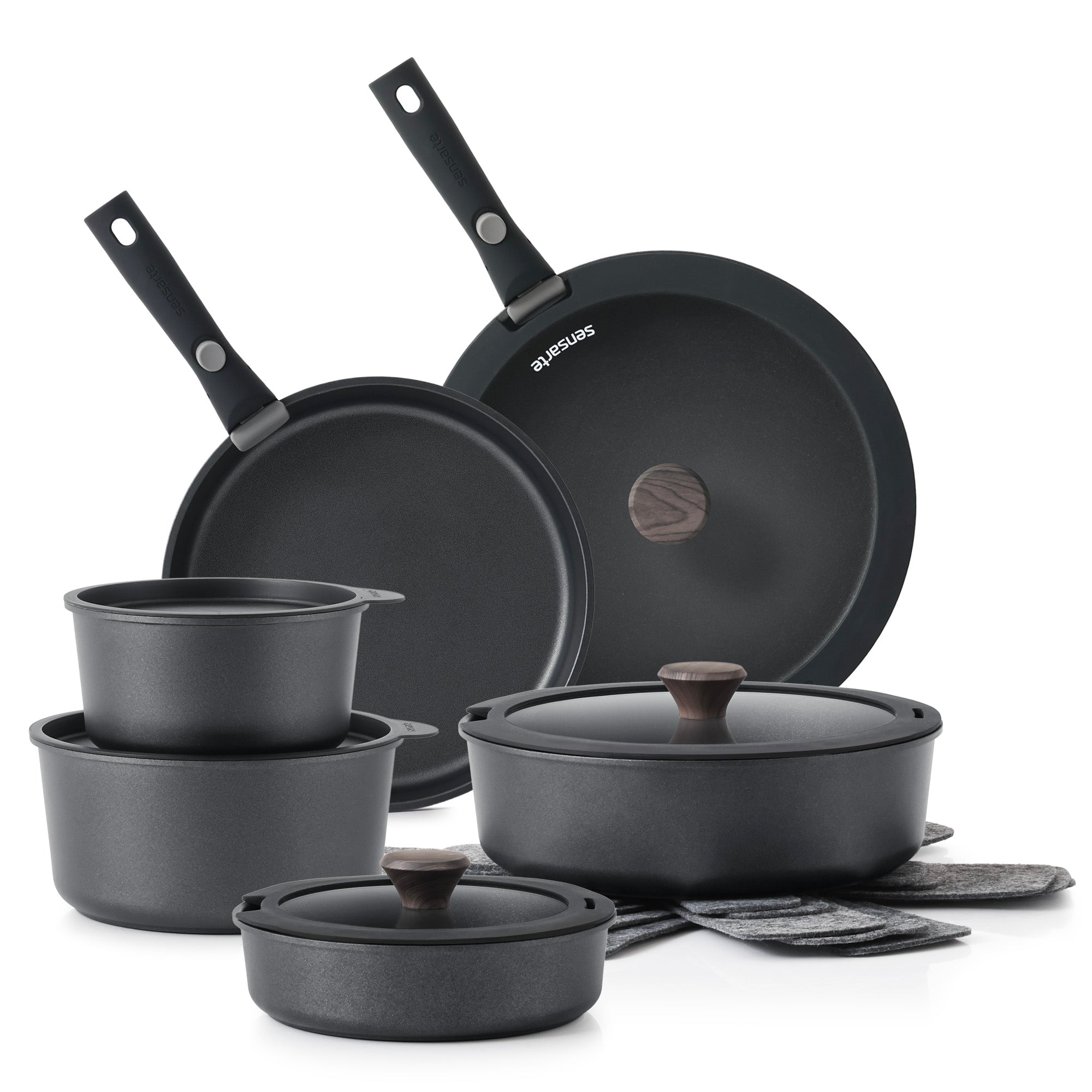 SENSARTE Nonstick Cookware Set with Detachable Handle 18pcs Black