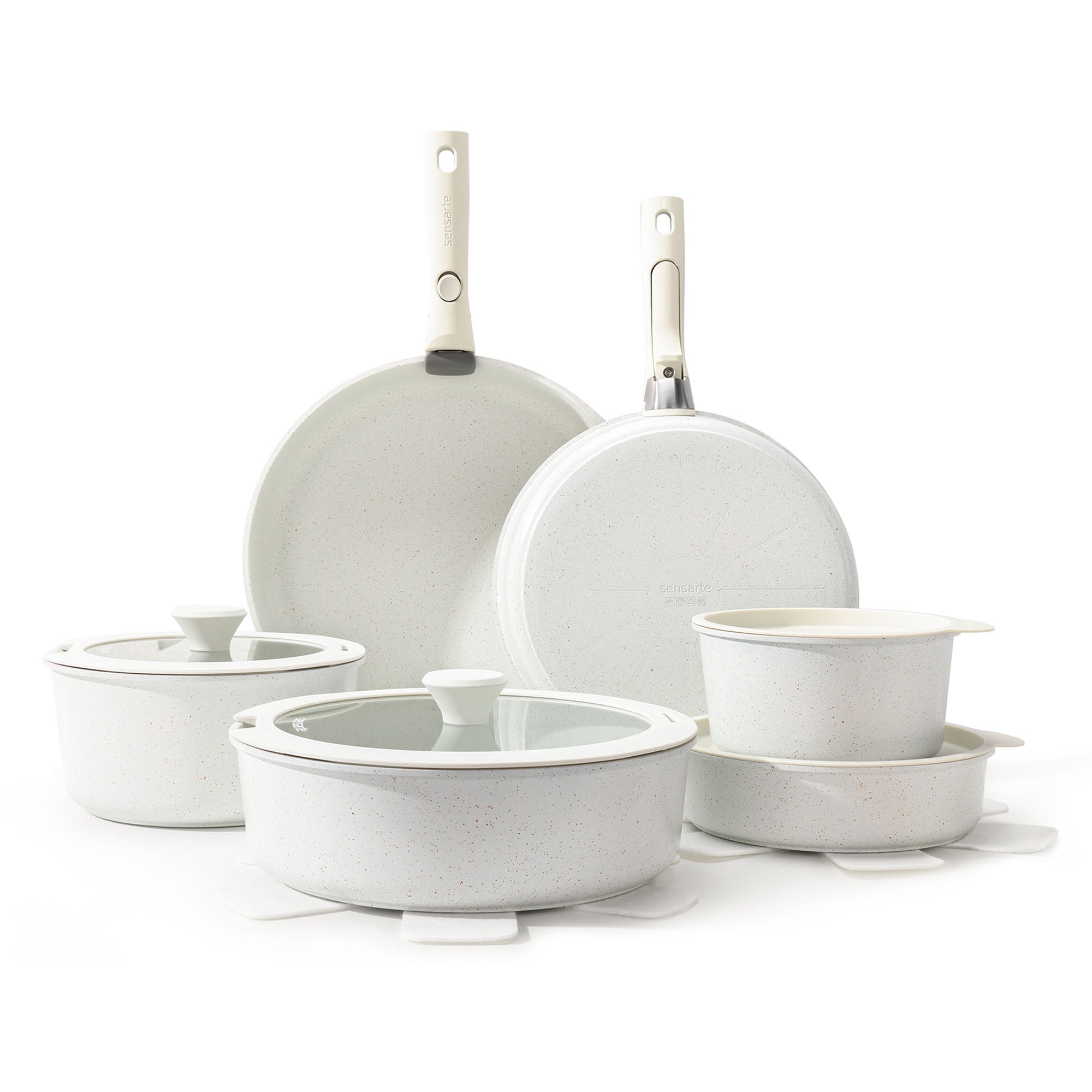 SENSARTE Nonstick Cookware Set with Detachable Handle 17pcs White