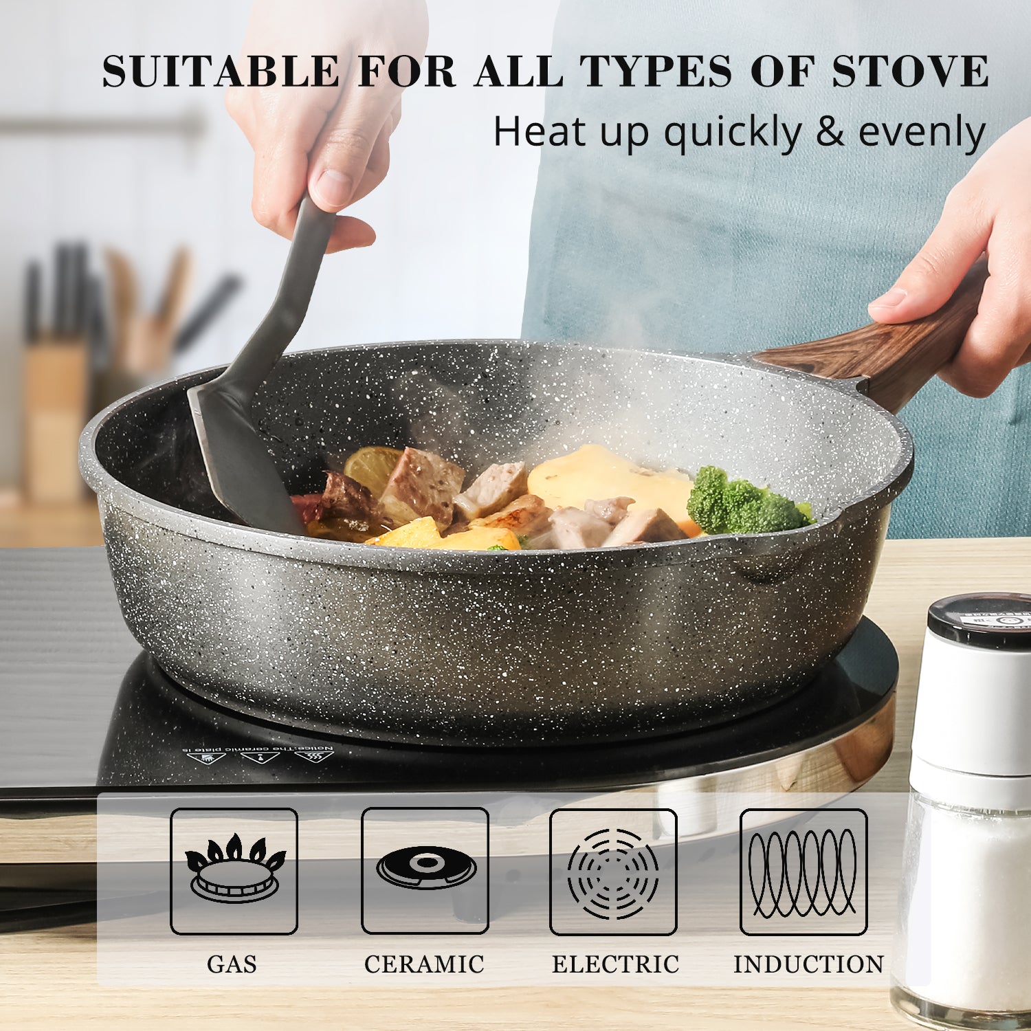 Carote Nonstick Deep Frying Pan with Lid, 12.5 inch Skillet Saute Pan Induction