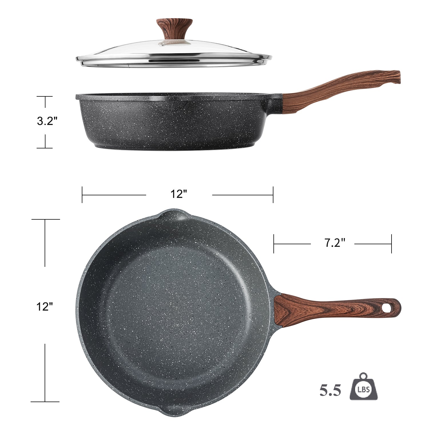 Sensarte Granite Nonstick Deep Frying Pan with Lid