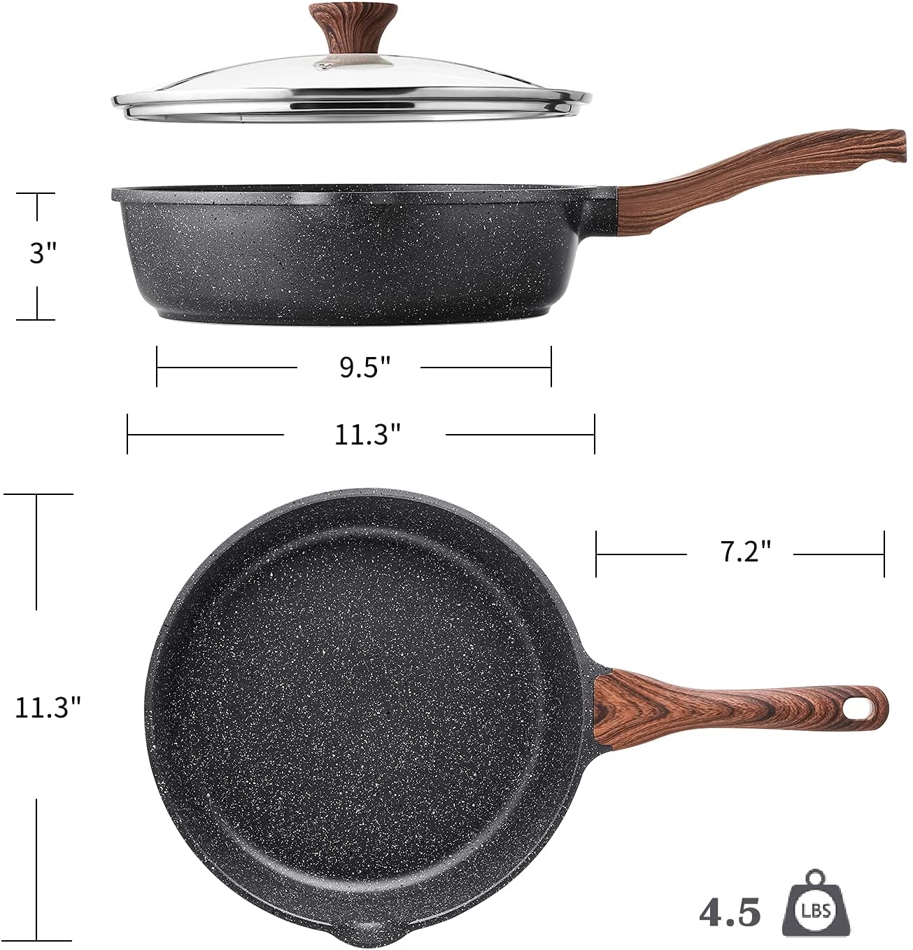  CAROTE 12Inch Nonstick Deep Frying Pan with Lid, 5.5
