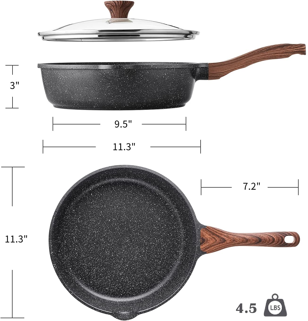 CAROTE Nonstick Deep Frying Pan with Lid, 12.5 Inch Skillet Saute